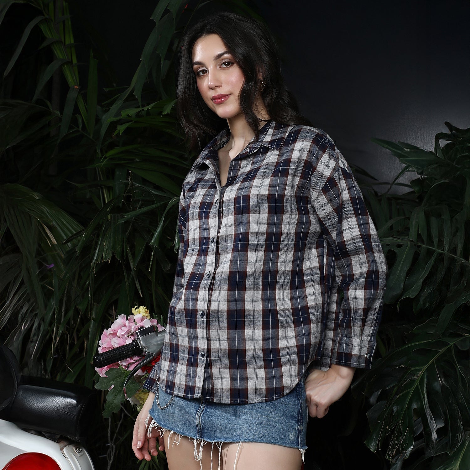 Grdient-Tartan Oversized Shirt