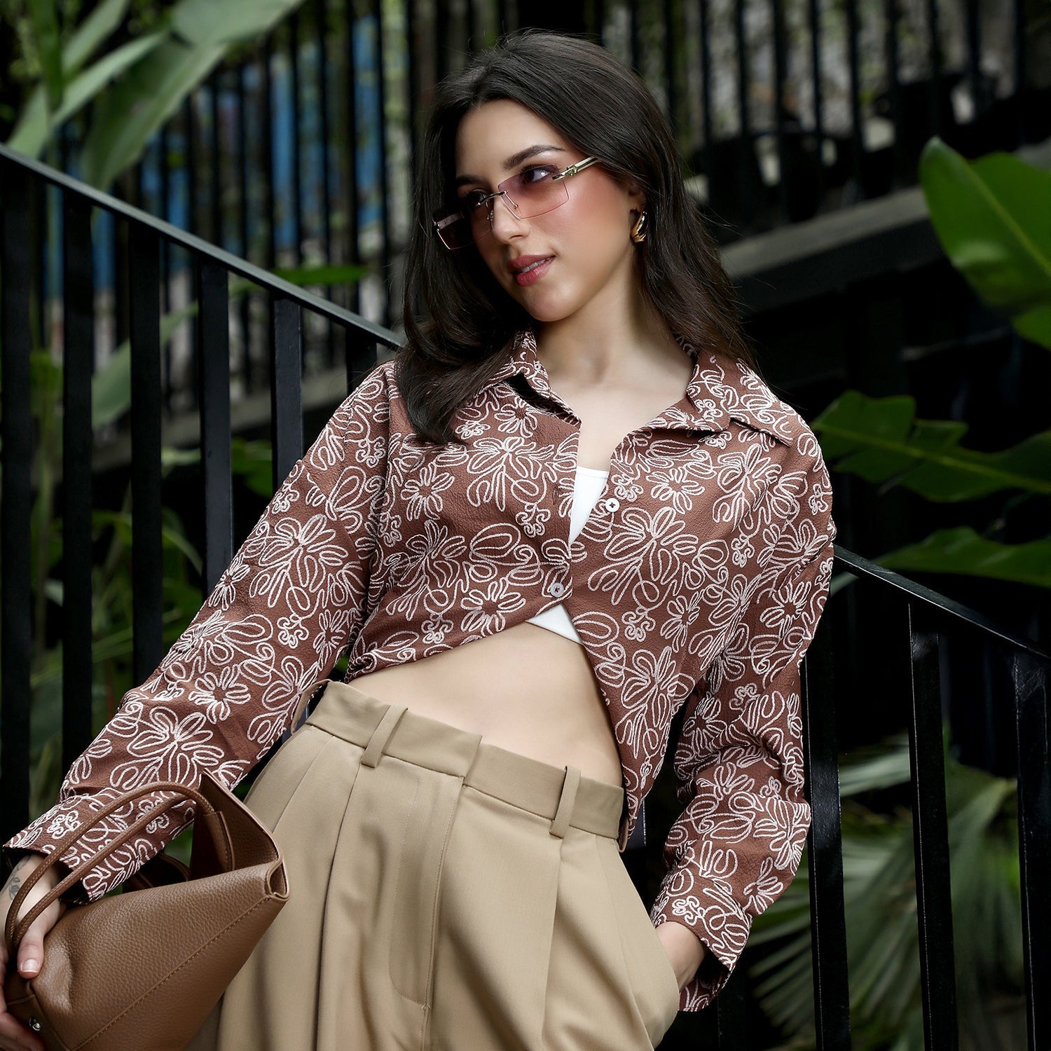 Floral-Lined Oversized Shirt