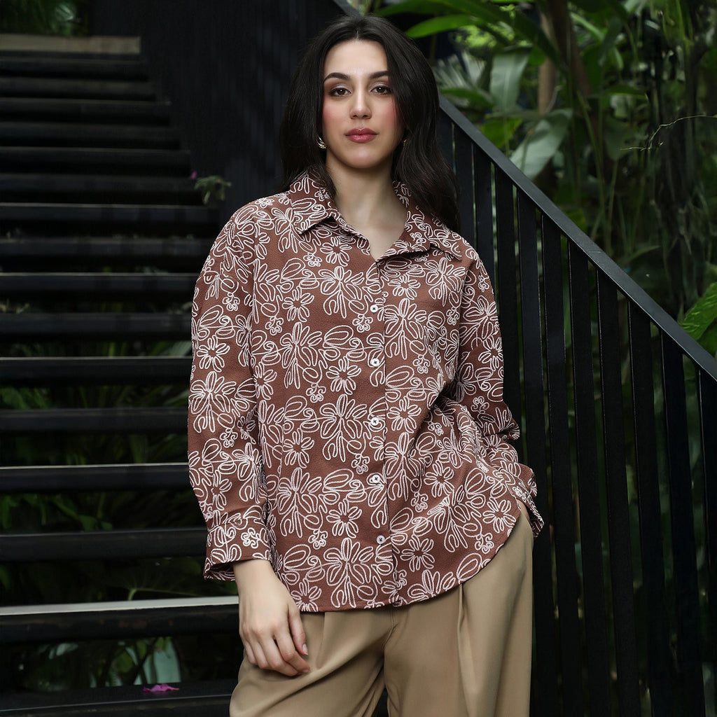 Floral-Lined Oversized Shirt