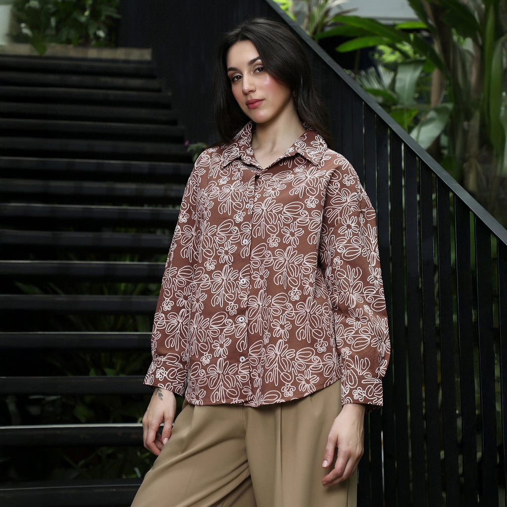 Floral-Lined Oversized Shirt