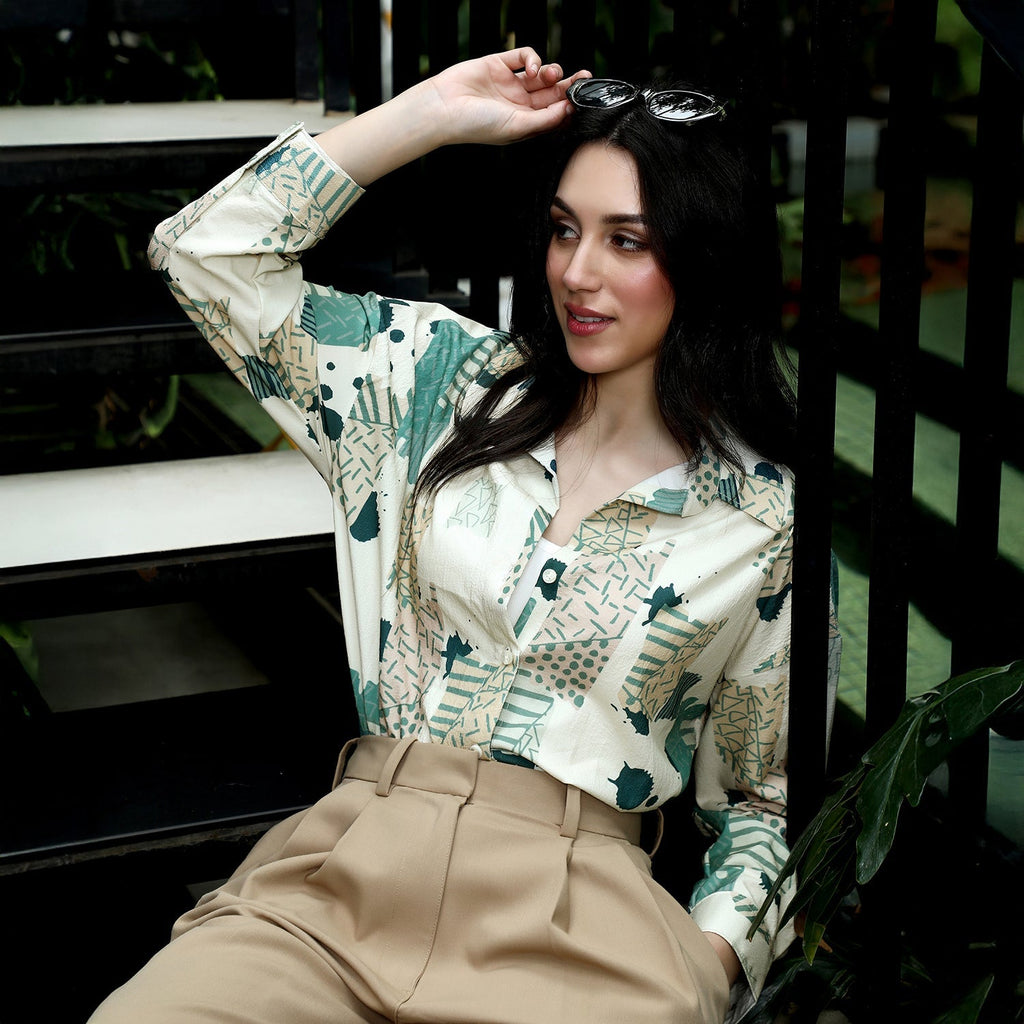 Abstract-Seersucker Oversized Shirt
