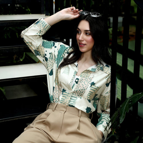 Abstract-Seersucker Oversized Shirt