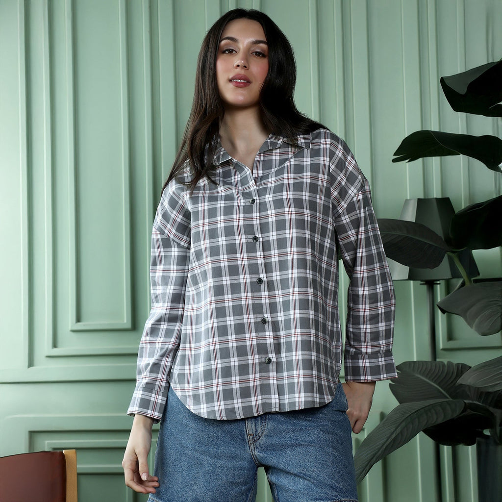 Pin-Plaid Oversized Shirt