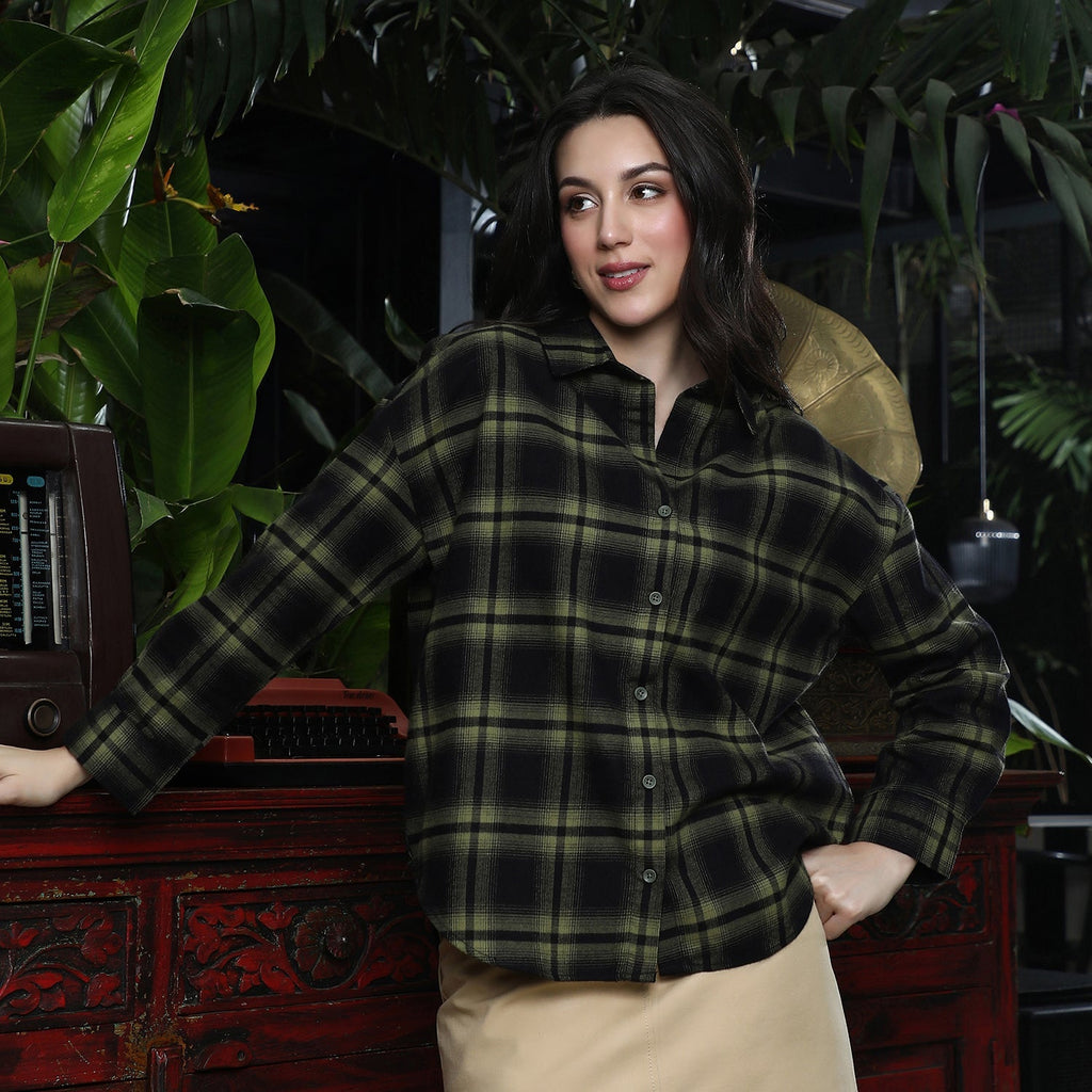 Brushed Buffalo-Check Oversized Shirt