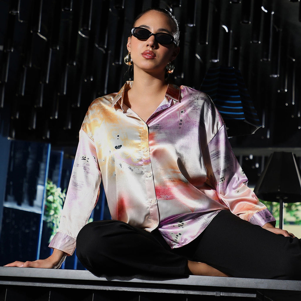 Abstract-Satin Oversized Shirt