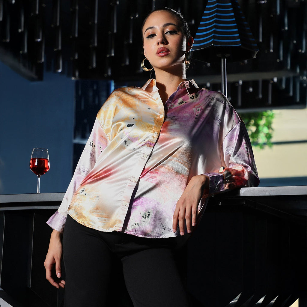 Abstract-Satin Oversized Shirt