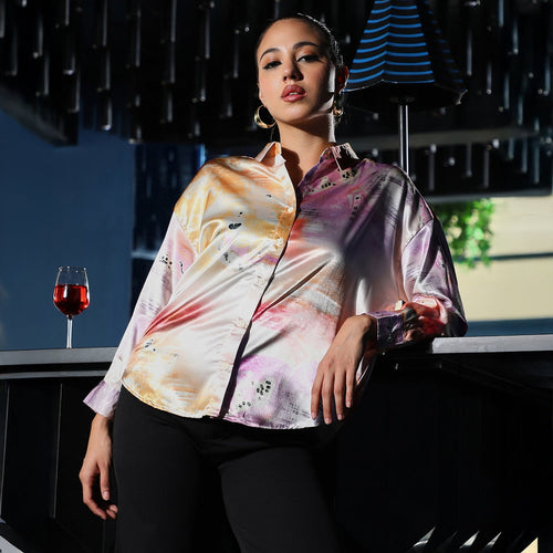 Abstract-Satin Oversized Shirt