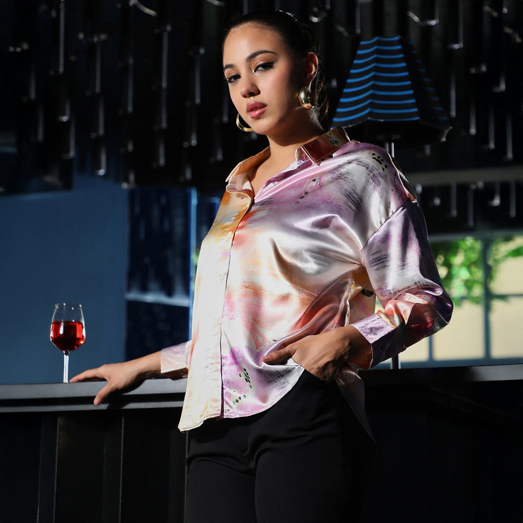 Abstract-Satin Oversized Shirt