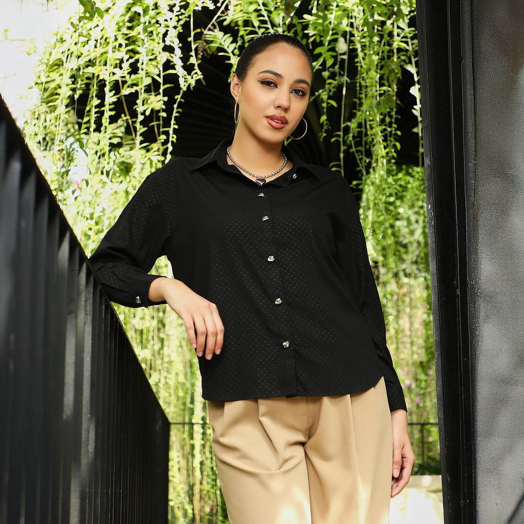 Cross-Stitch Imprint Oversized Shirt