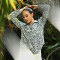 Static-Imprint Tie-Up Blouse