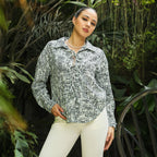Static-Imprint Tie-Up Blouse