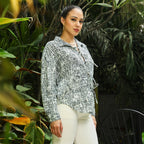 Static-Imprint Tie-Up Blouse