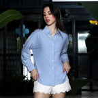 Solid-Ribbed Oversized Shirt