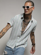 Campus Sutra Unbalanced Striped Woven Shirt