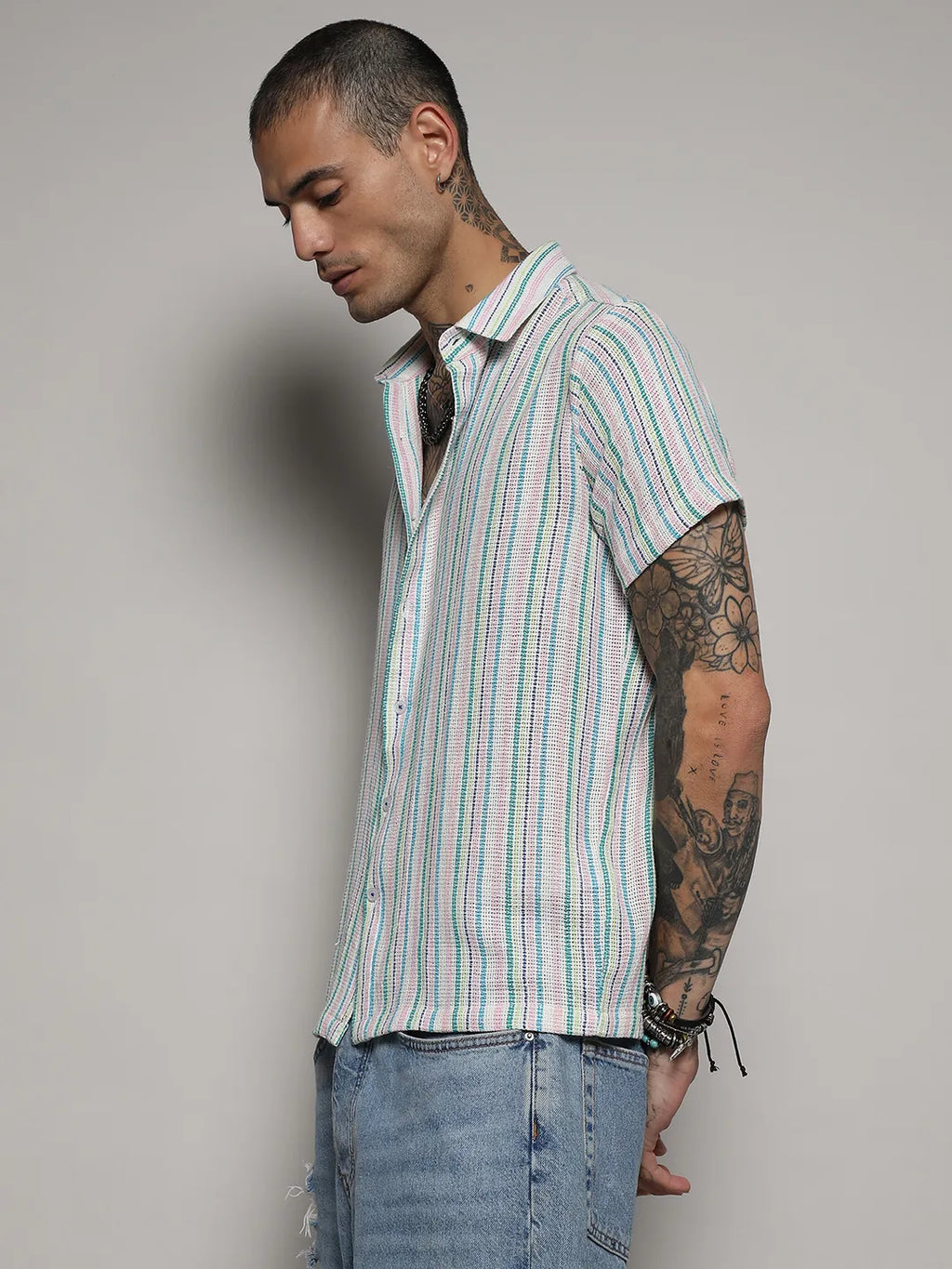 Campus Sutra Unbalanced Striped Woven Shirt