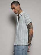 Campus Sutra Unbalanced Striped Woven Shirt