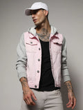 Campus Sutra Medium-Wash Denim Jacket With Sweatshirt Sleeve