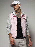 Campus Sutra Medium-Wash Denim Jacket With Sweatshirt Sleeve