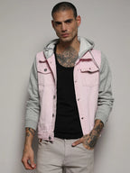 Campus Sutra Medium-Wash Denim Jacket With Sweatshirt Sleeve