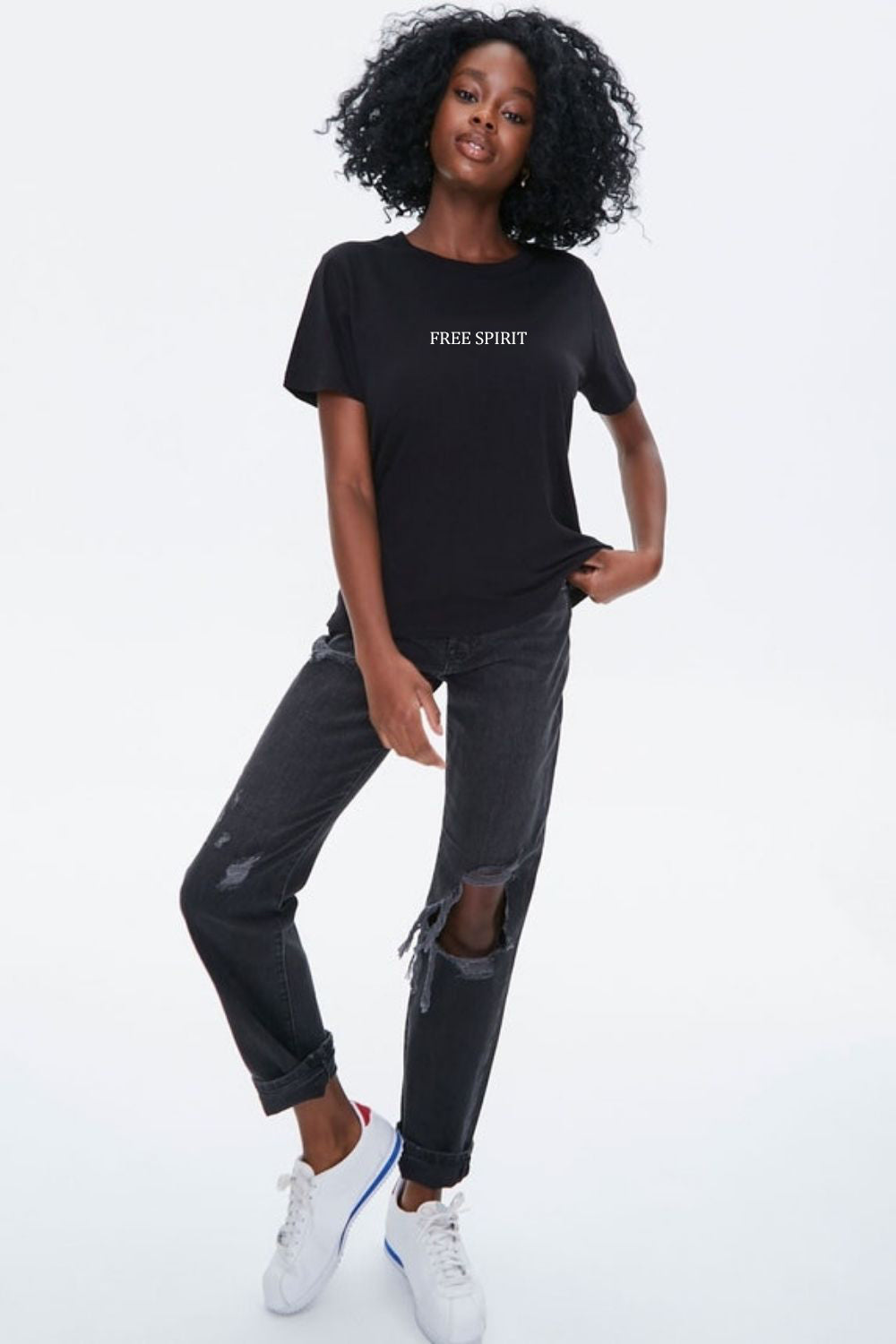 Free Spirit Graphic Printed Black Tee