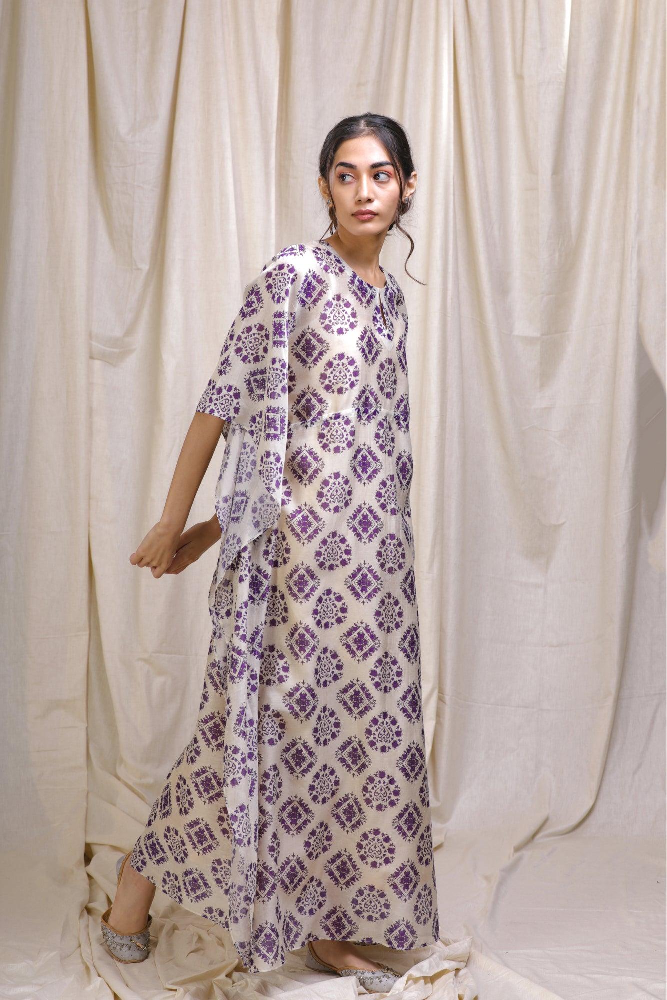 ShopKapaas Purple Block Style Chanderi Kaftan - With Cotton Lining Slip