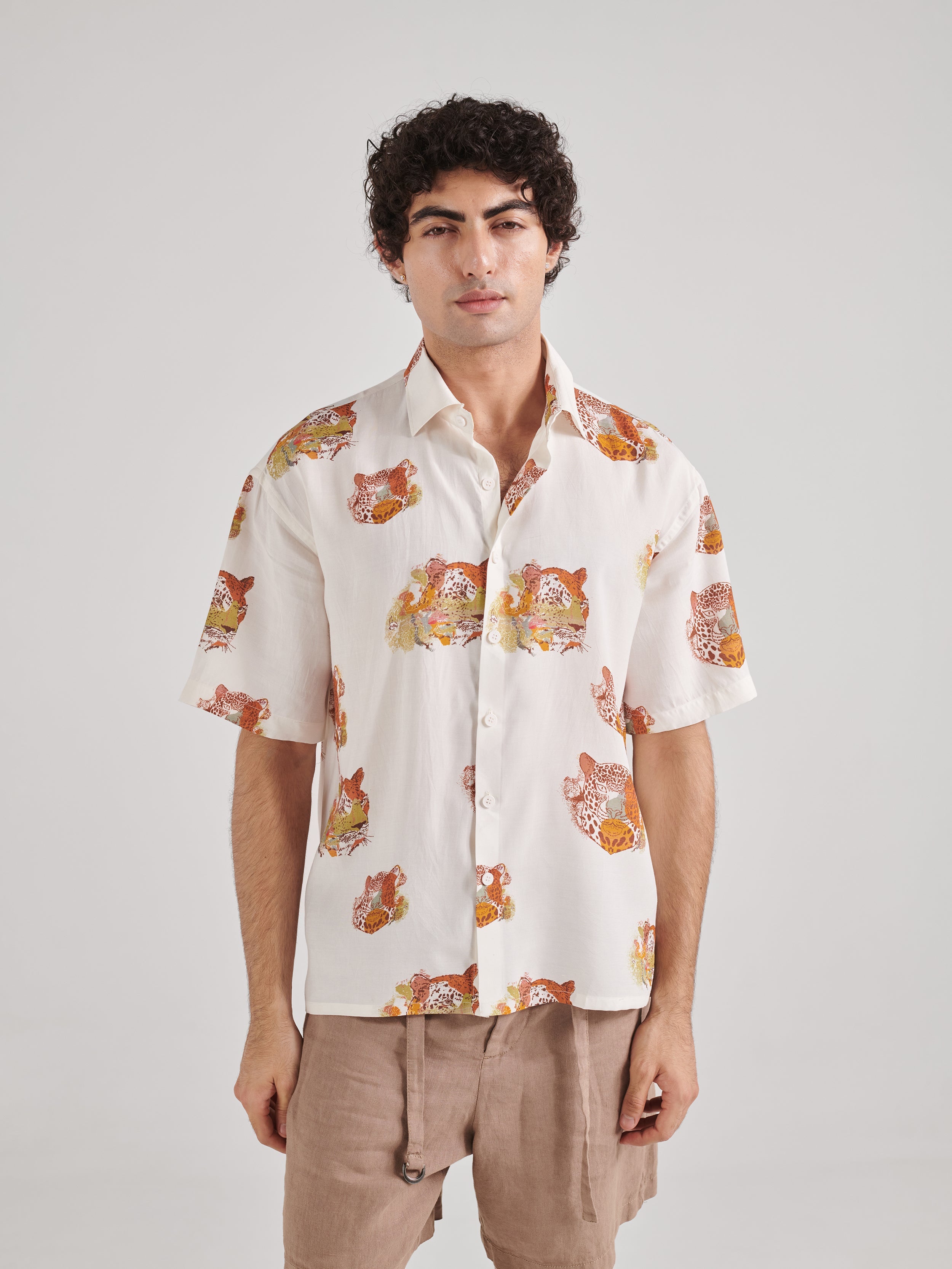 Leopard White Drop Shoulder Shirt