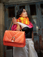 Quilted Chain Handbag - Orange