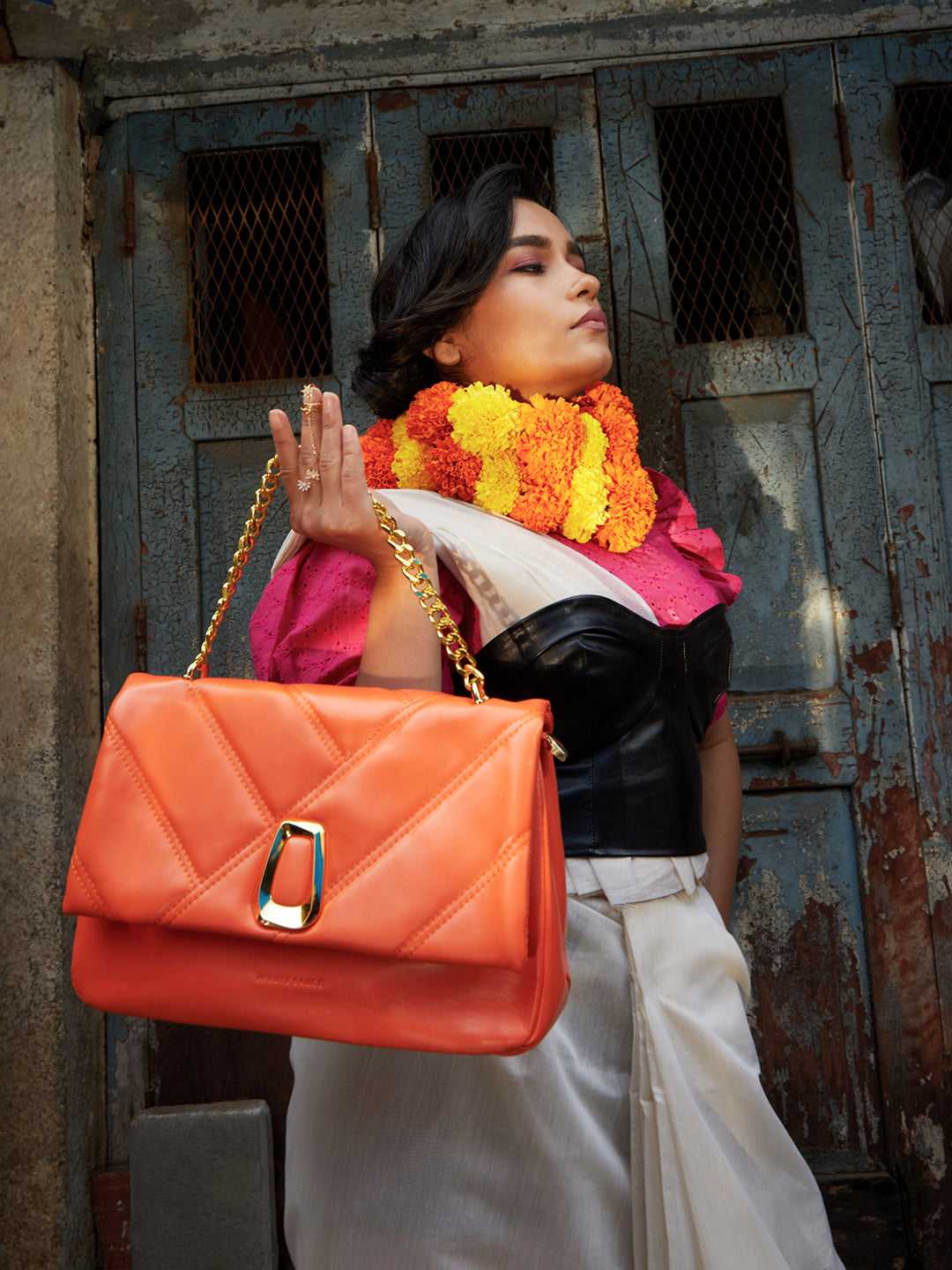 Quilted Chain Handbag - Orange