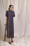 ShopKapaas Indigo Striped Kaftan Dress - With Cotton Lining Slip