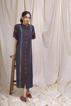 ShopKapaas Indigo Striped Kaftan Dress - With Cotton Lining Slip