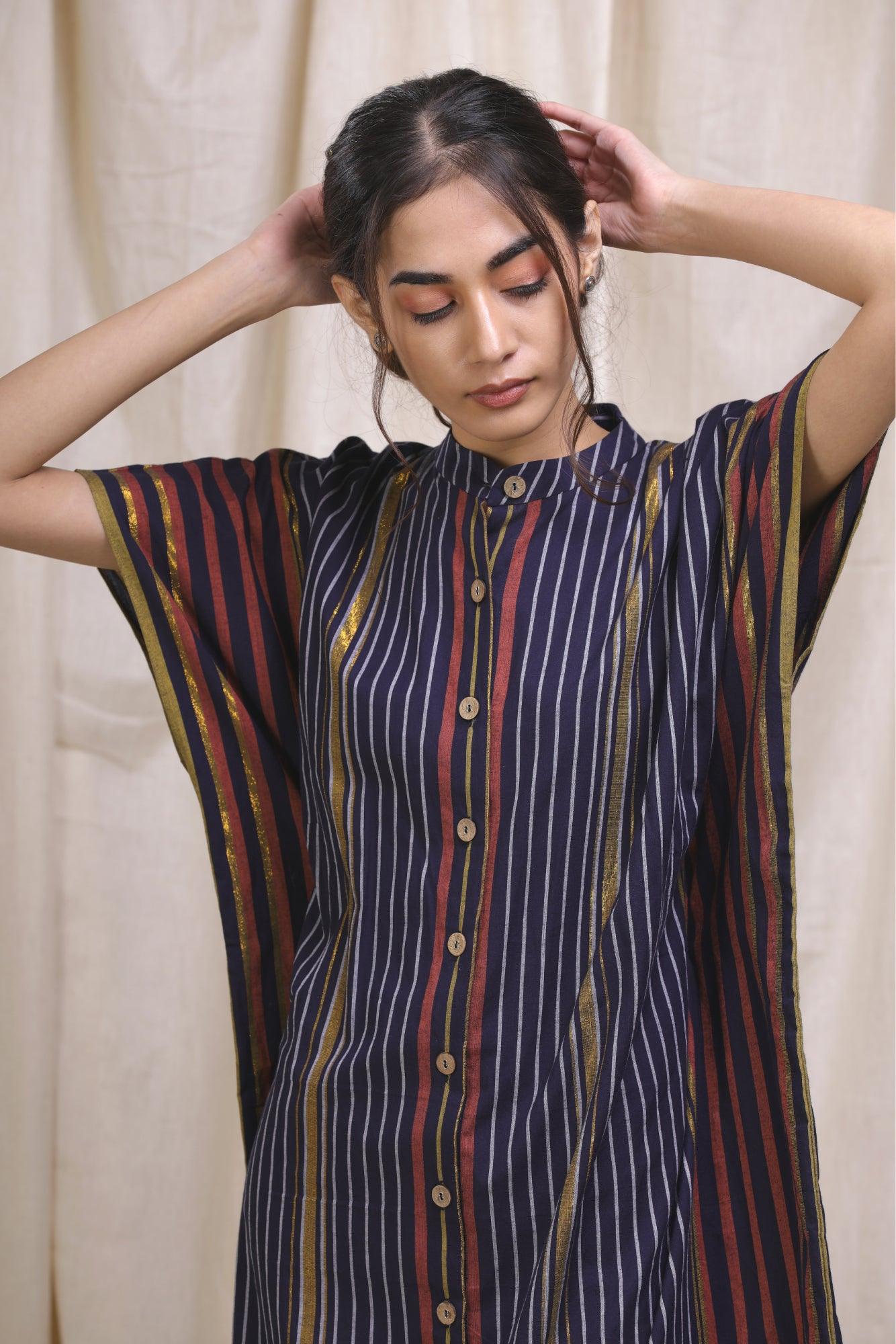 ShopKapaas Indigo Striped Kaftan Dress