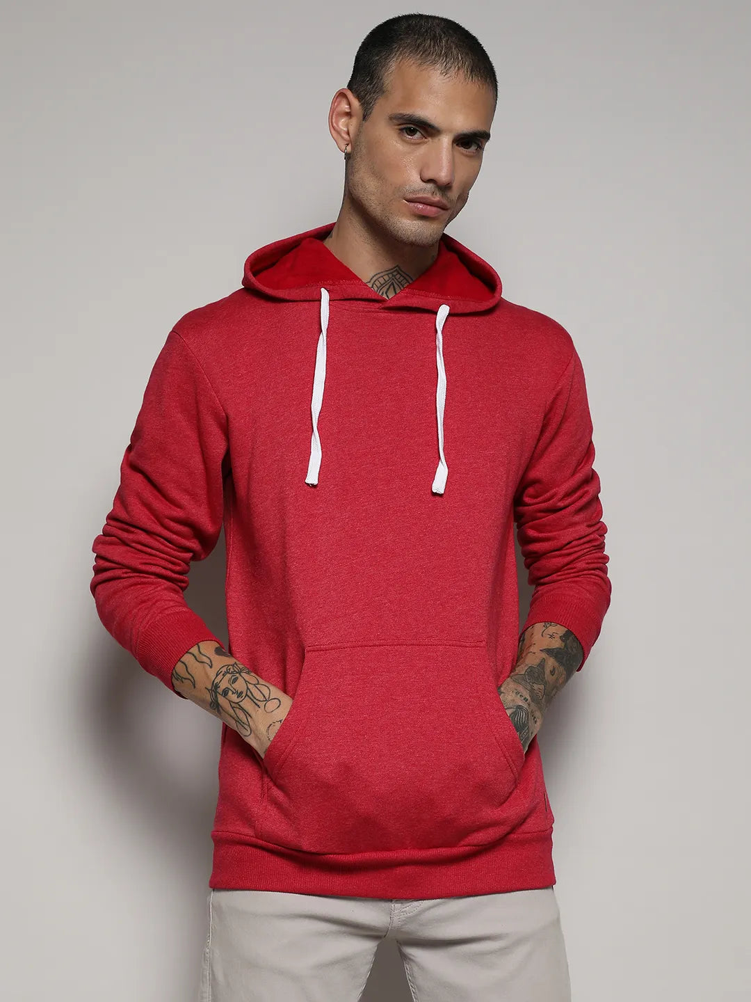 Campus Sutra Pullover Hoodie With Contrast Drawstring