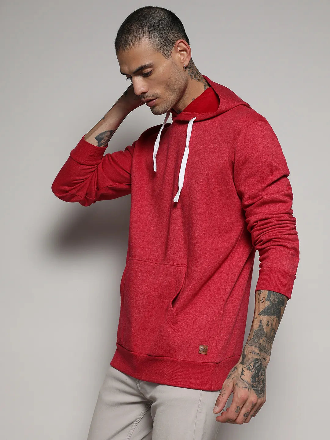 Campus Sutra Pullover Hoodie With Contrast Drawstring