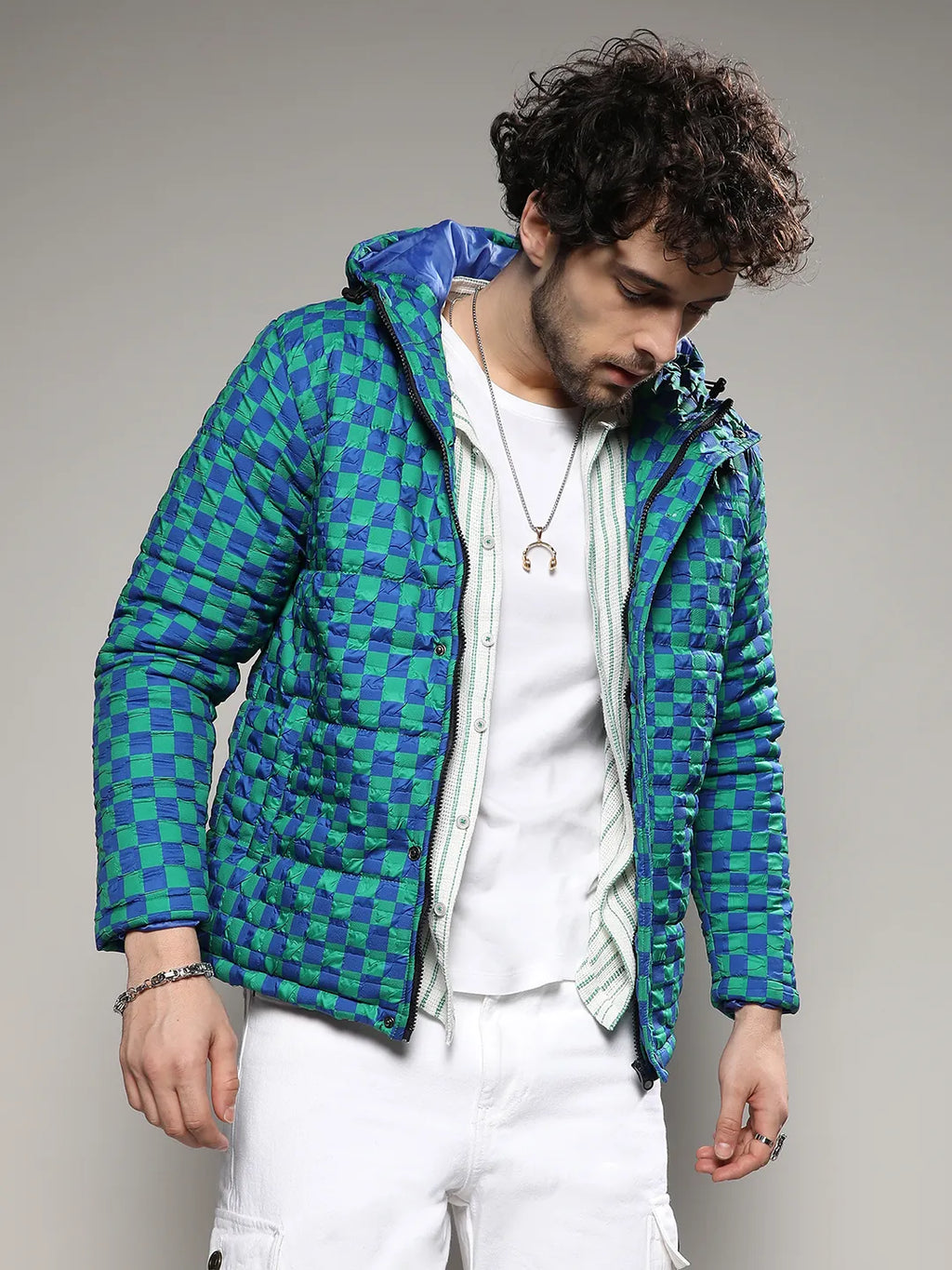 Campus Sutra Micro Buffalo Check Puffer Jacket