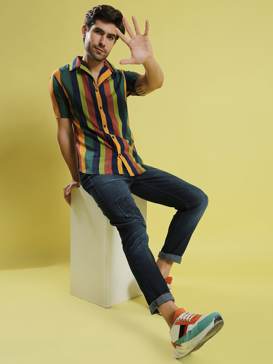 Campus Sutra Awning Striped Shirt