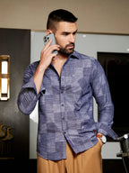 Campus Sutra Heathered Denim Check Shirt