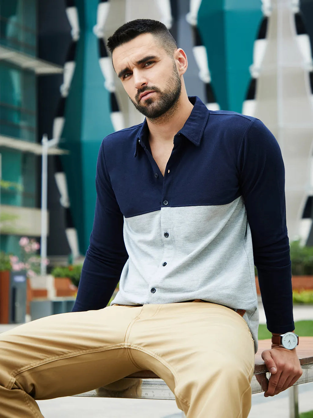 Campus Sutra Contrast Panel Shirt