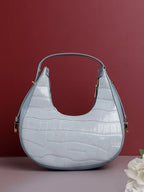 Blue Textured Vegan Leather Handbag
