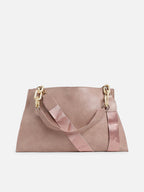 Pink Solid Vegan Leather Handbag With Pouch Set