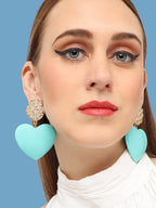 The Textured-Heart Drop Earrings - Sky Blue