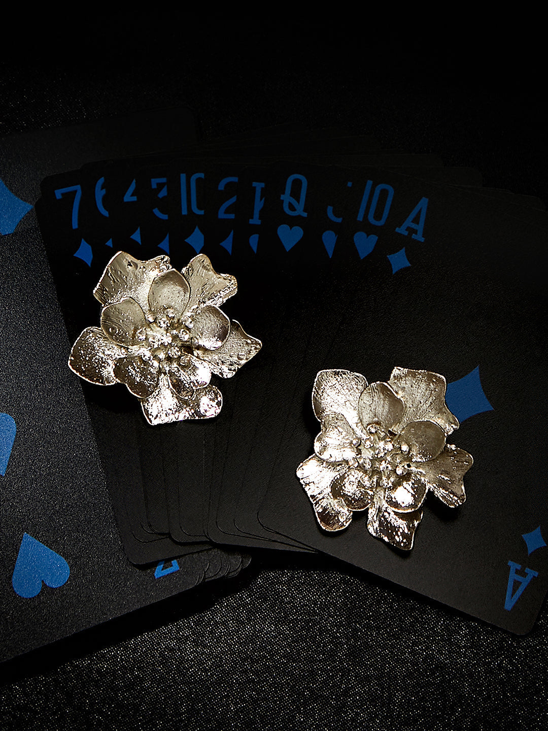 Haute Sauce The Floral-Gleam Statement Earrings - Metallic Silver