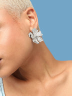 Haute Sauce The Floral-Gleam Statement Earrings - Metallic Silver