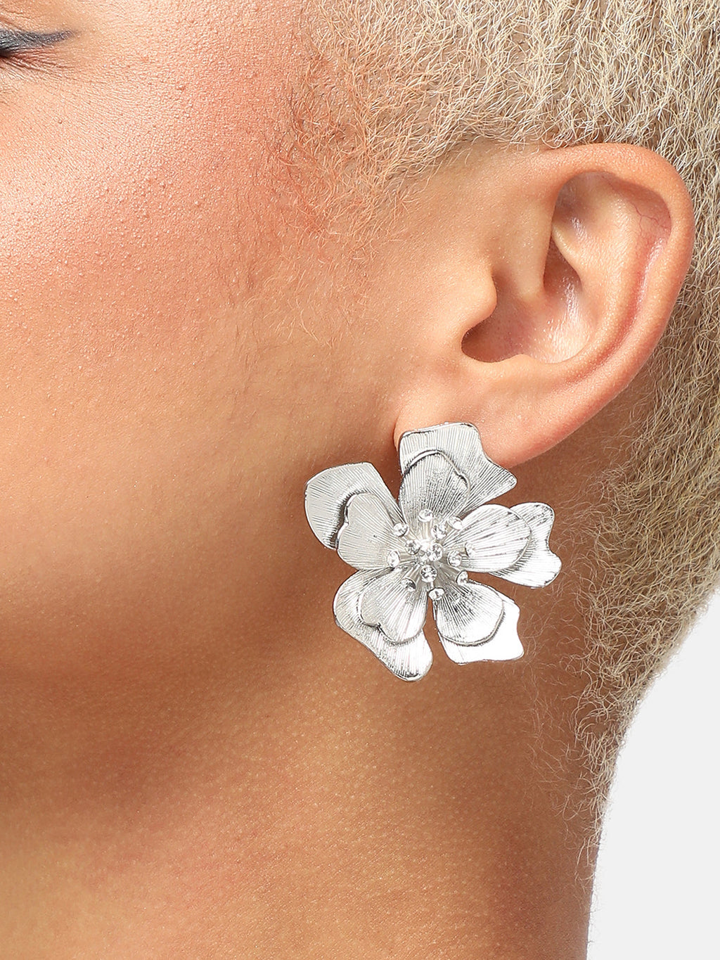 Haute Sauce The Floral-Gleam Statement Earrings - Metallic Silver