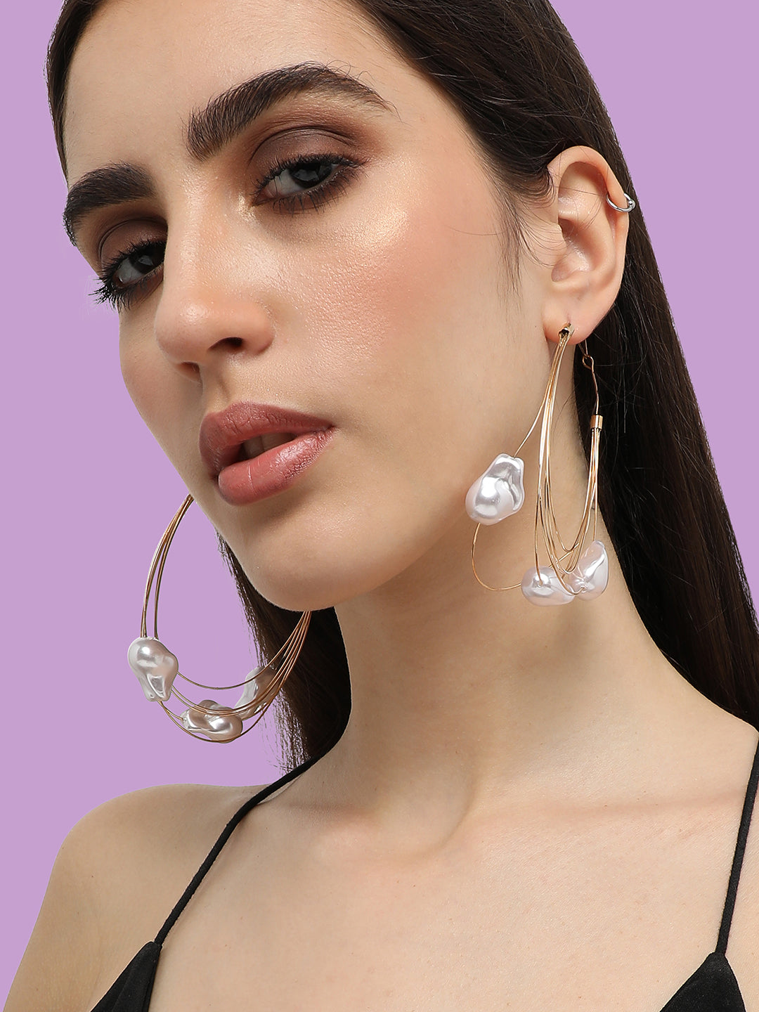 The Abstract-Pearl Maxi Hoop Earrings - Pearl White
