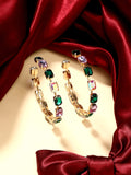 Haute Sauce Women's Cristal-Cluster Hoop Earrings - Emerald Green & Amethsyt Purple