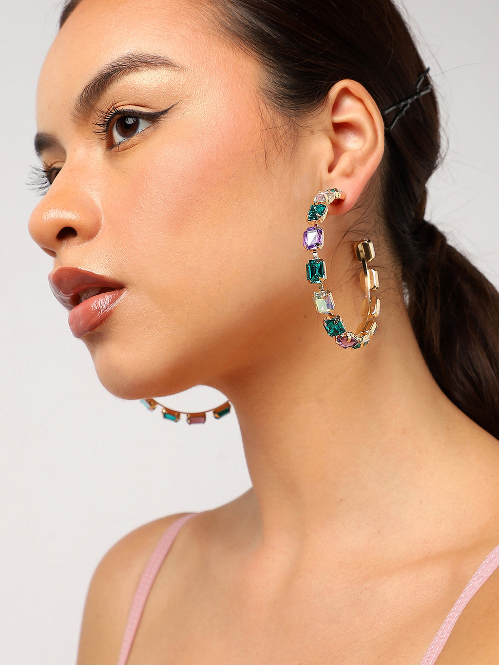 Haute Sauce Women's Cristal-Cluster Hoop Earrings - Emerald Green & Amethsyt Purple