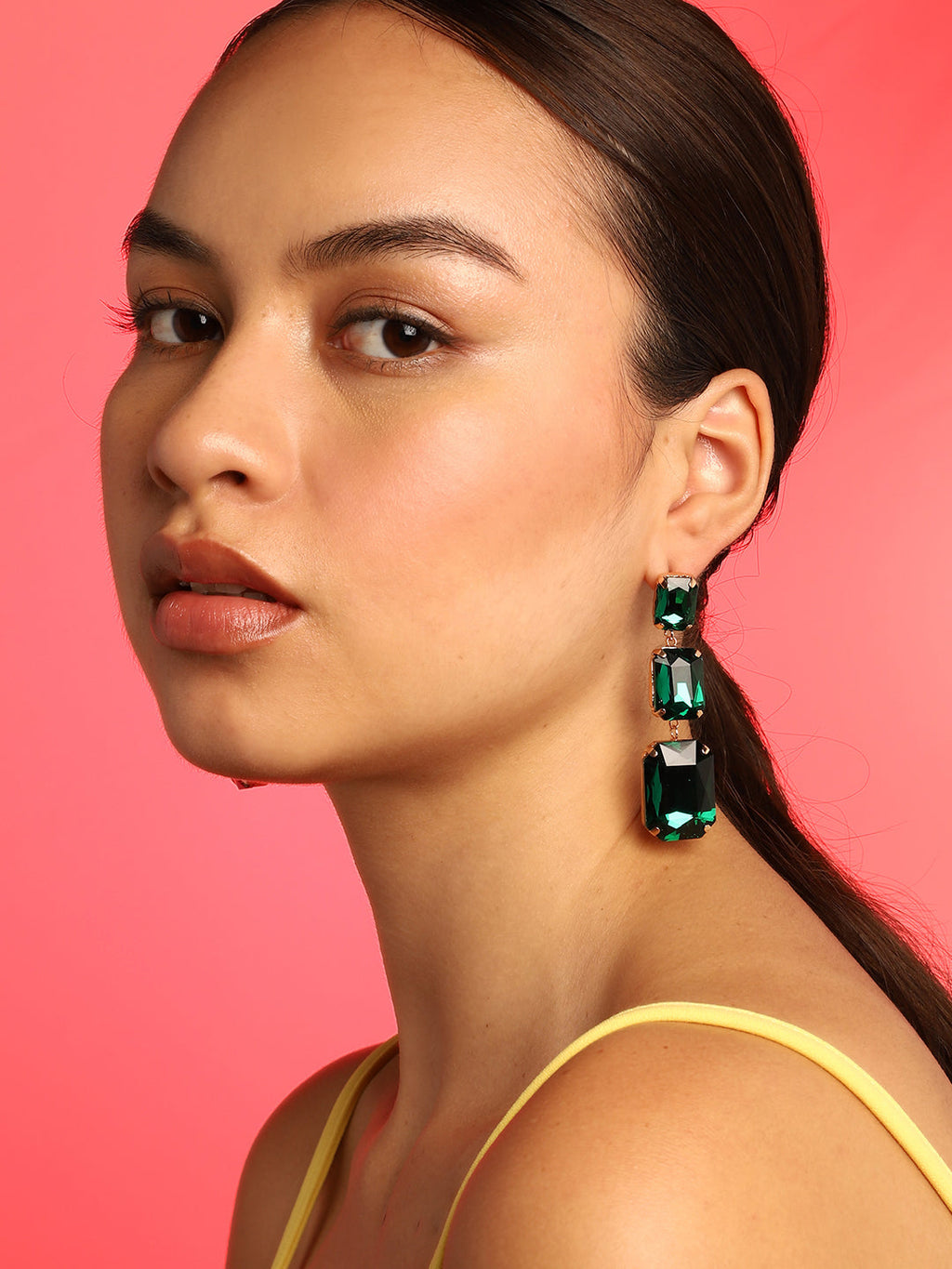 Women's Viridian-Cristal Drop Earrings - Emerald Green