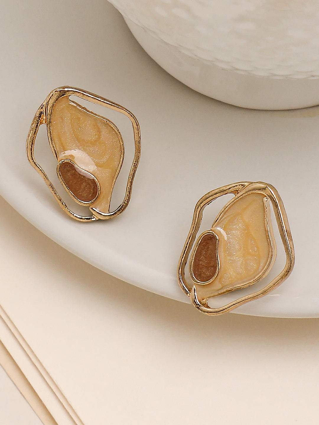 The Abstract-Enamel Stud Earrings - Ash Brown