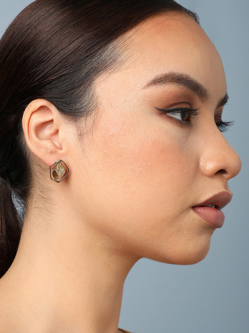 The Abstract-Enamel Stud Earrings - Ash Brown