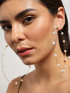 The Lined-Pearl Maxi Hoop Earrings - Pearl White